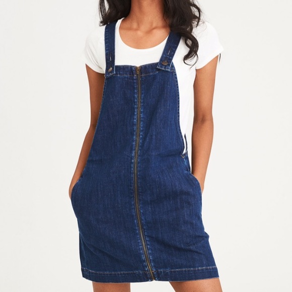 AE Zip Front Denim Overall Dress - Picture 1 of 7